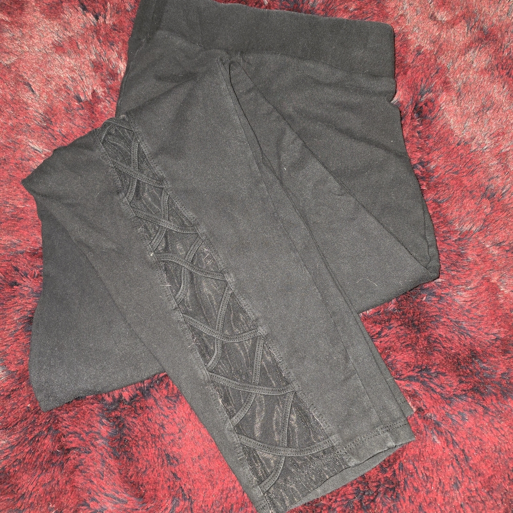 Black Leggings with Lace Detail
